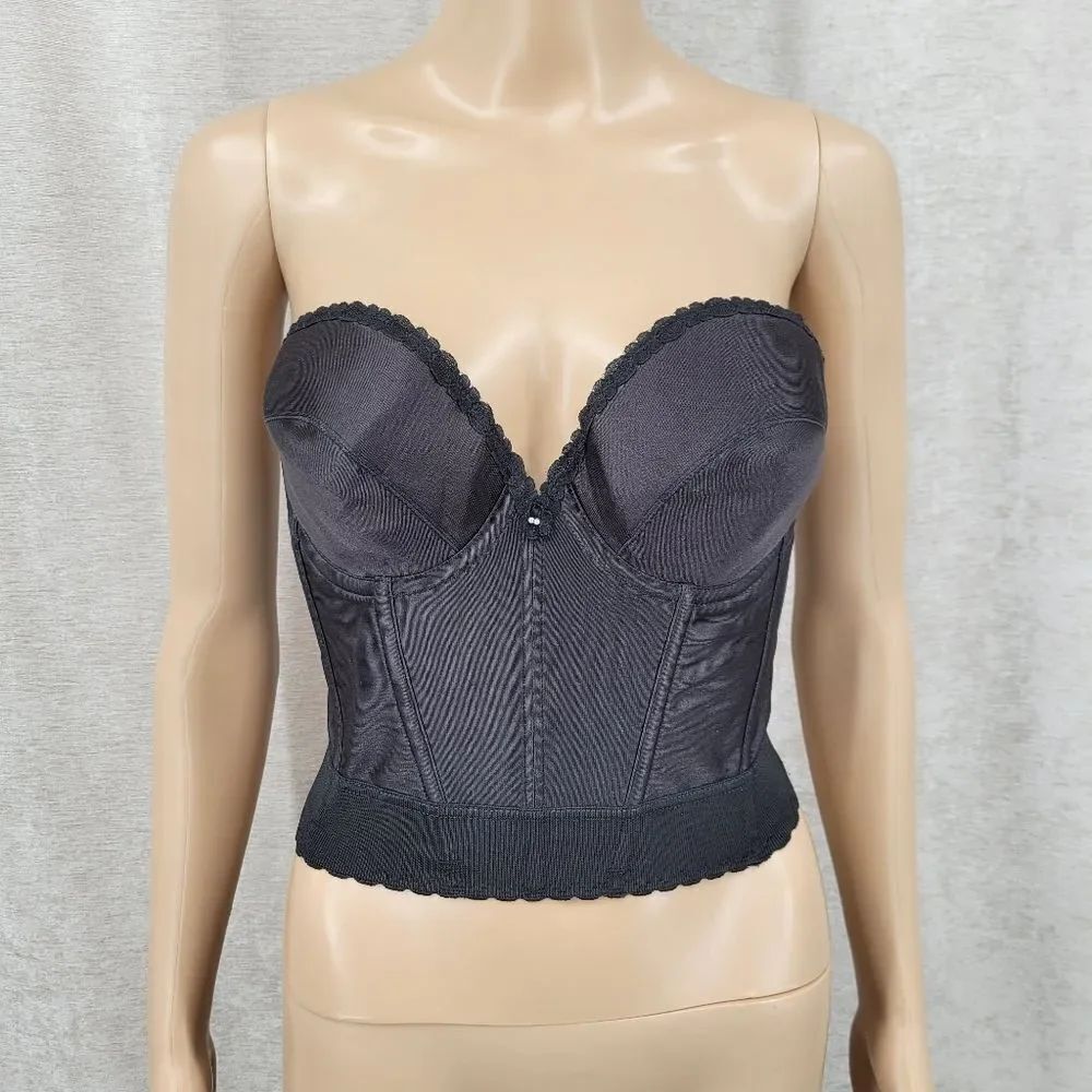 Adonna Vintage Black Bustier Corset Longline Bra Strapless Low Back Backless